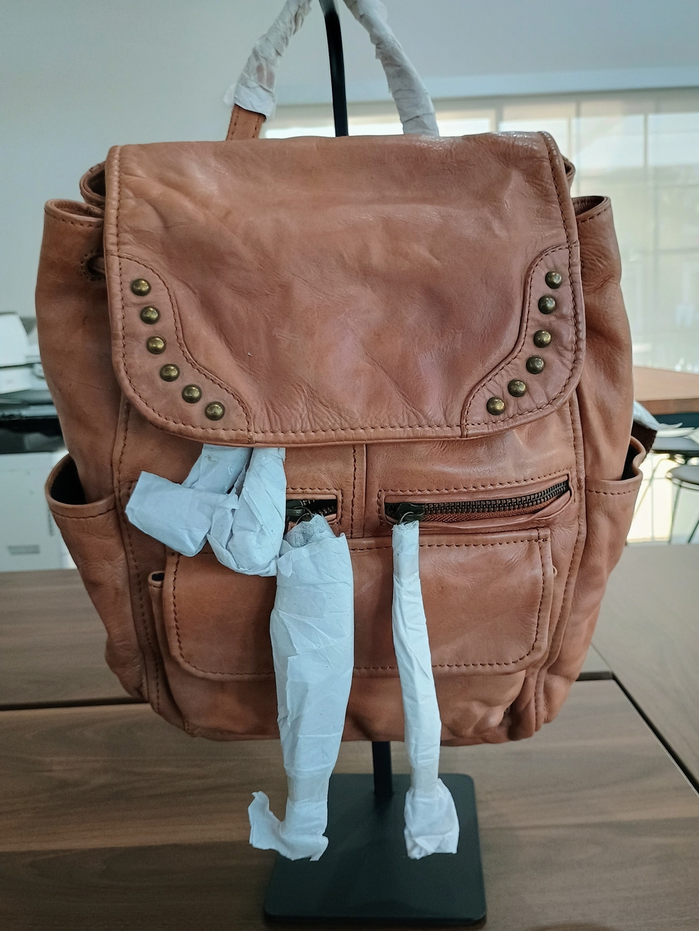 FRYE AND CO. Tan Leather Studded Backpack